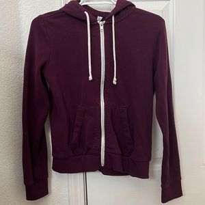 Burgundy zip up sweater with hood
